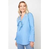 Tall Poplin Tie Neck Flute Sleeve Blouse