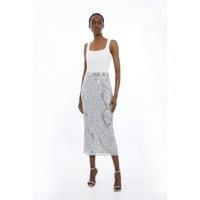 Beaded And Embellished Woven Pencil Skirt