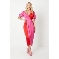 Debut London by Coast Satin Colour Block Puff Sleeve Dress