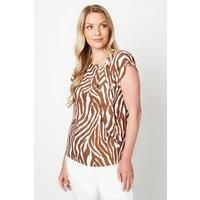 Viscose Zebra Print Blend Asymmetric Neck Shell Top