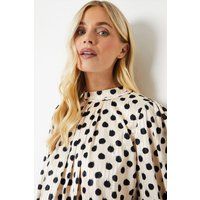 Womens Petite Spot Print Pleat Detail Blouse