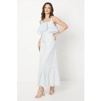 Paisley Frill Strappy Organza Midi Dress