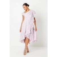 Petite Ruffle Detail Frill Shoulder Lace Midi Dress