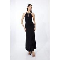 Premium Ruched Halter Strappy Maxi Dress