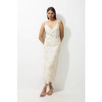 Beaded Cotton Organdie Cutwork Woven Pencil Skirt