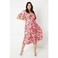 WALLIS Curve Red Leaf Blend Belted Button Midi Tea Dress