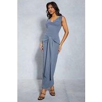 Chiffon Cowl Neck Draped Maxi Dress