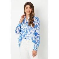 Printed Chiffon High Low Hem Shirt