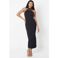 Coast Womens Maxi Dress Black Sleeveless Halterneck Gown With Embellishments