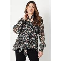 Swirl Print Tie Neck Blouse