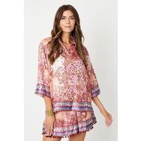 Satin Jacquard Border Longline Shirt