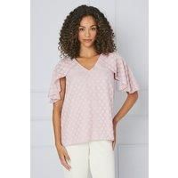 Spot Jacquard Cape Frill Sleeve Top