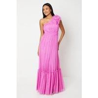 One Shoulder Ruffle Tulle Maxi Dress