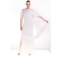 Ooto Viscose Crepe And Satin Panelled Fringed Woven Maxi Dress With Detachable Cape