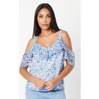 Petite Floral Chiffon Ruffle Cold Shoulder Top