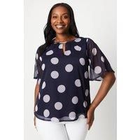 Curve Spot Print Angel Sleeve Top