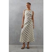 Linen Spot Cut Out Sleeveless Midi Dress