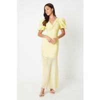 Coast Womens Maxi Dress Lemon Elegant Puff Sleeve Twist Front Sheer Skirt