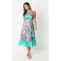 Coast Womens Full Skirted Dress Multi Stripe Organza Midi Sleeveless