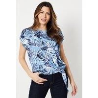 Womens Leaf Print Jersey Tie Hem Top