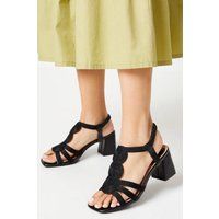 Womens Cecilia Rope Detail T Bar Medium Block Heeled Sandals