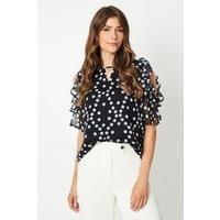 Spot Print Cold Shoulder Blouse