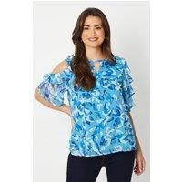 Aqua Abstract Print Cold Shoulder Blouse