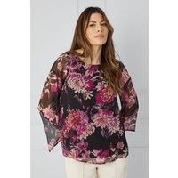 Bold Floral Cape Sleeve Blouse