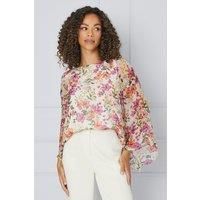 Multi Floral Cape Sleeve Blouse