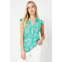 Petite Green Floral Jersey Sleeveless Frill Top