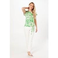 Green Palm Print Tie Side Jersey T-shirt