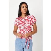 Petite Pink Floral Tie Side Jersey T-shirt