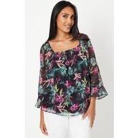 Petite Leaf Print Chiffon Bardot Top