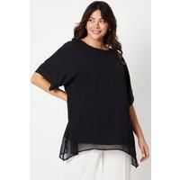 Curve Black Hanky Hem Grown On Sleeve Top