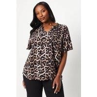 Curve Animal Print Flute Sleeve Blouse