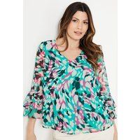 Womens Abstract Print Flute Sleeve Top