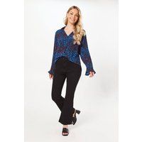 Blue Animal Frill Sleeve Button Through Shirt