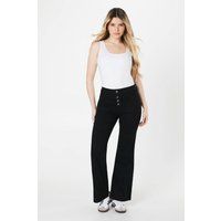 Womens High Rise Button Detail Patch Pocket Flare Jeans