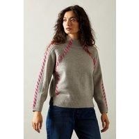 Wallis Womens Jumper High Neck Whipstitch Detail Casual Grey All Seasons