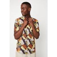 Mens Summer Leaf Print Short Sleeve Shirt