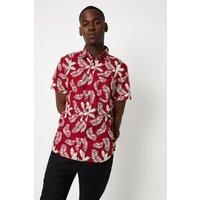 Mens Feather Print Short Sleeve Shirt