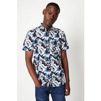 Mens Sketch Leaf Print Short Sleeve Shirt