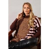 Wallis Womens Jumper Chocolate High Neck Striped Knit All Seasons Casual