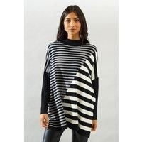 Wallis Womens Jumper Grey High Neck Striped Knit All Seasons Casual