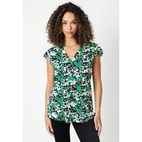 Green Floral Jersey Sleeveless Frill Top