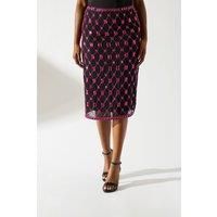 Coast Womens Pencil Skirt Black Hand Stitched Jewel Detailing Chiffon Overlay