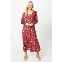 Womens Berry Floral Scoop Neck Shirt Dress