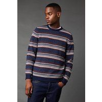 Burton Mens Pullover Jumper Navy Fair Isle Pattern Crew Neck Casual