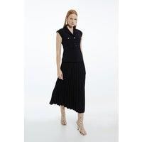 Tailored Crepe Pleat Full Skirt Belted Midaxi Dress