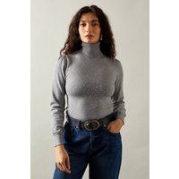 Womens Foil Embellished Roll Neck Jumper